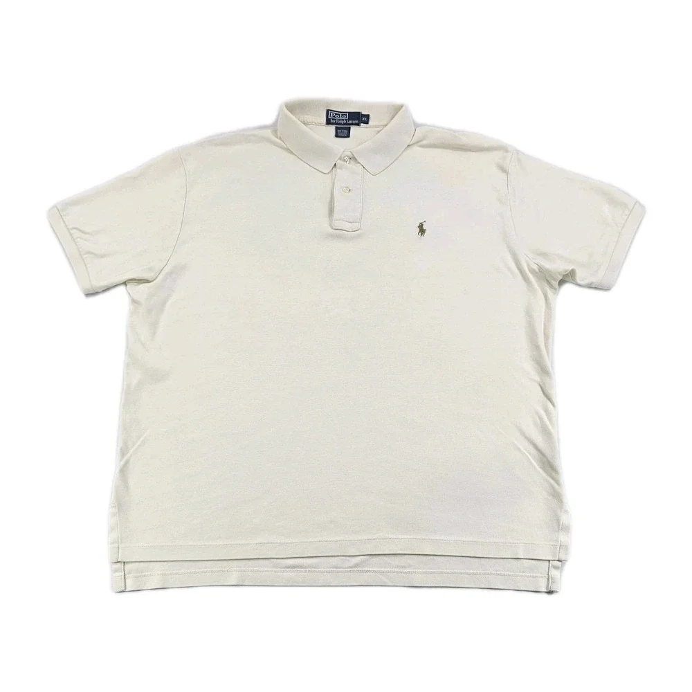 VTG Polo Ralph Lauren Mens XLarge Cream Short Sleeve Cotton Polo Shirt Pony Logo